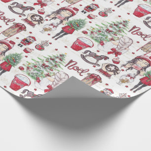 Papier Cadeau Beaux éléments d'aquarelle rouge Noël
