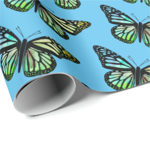 Papier Cadeau Beaux papillons d'aquarelle Motif Blue Gold