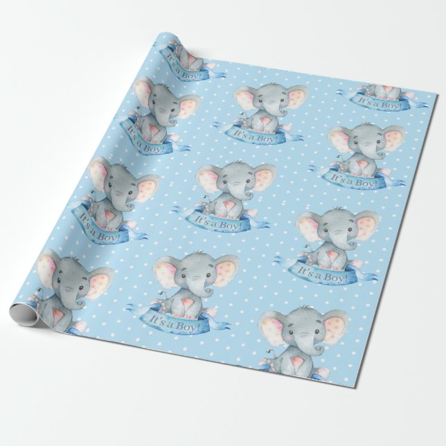Papier Cadeau Bébé adoré bleu et gris (Déroulé)