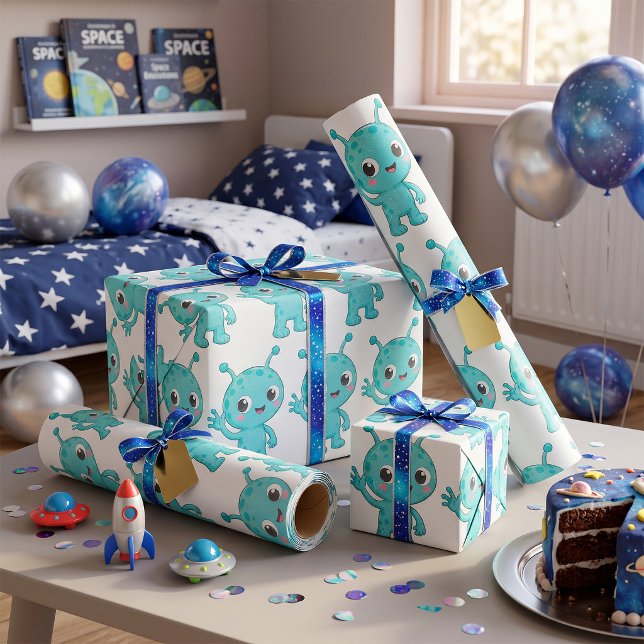 Papier Cadeau Bébé Alien Monstre de l'Espace Mignon (Créateur téléchargé)
