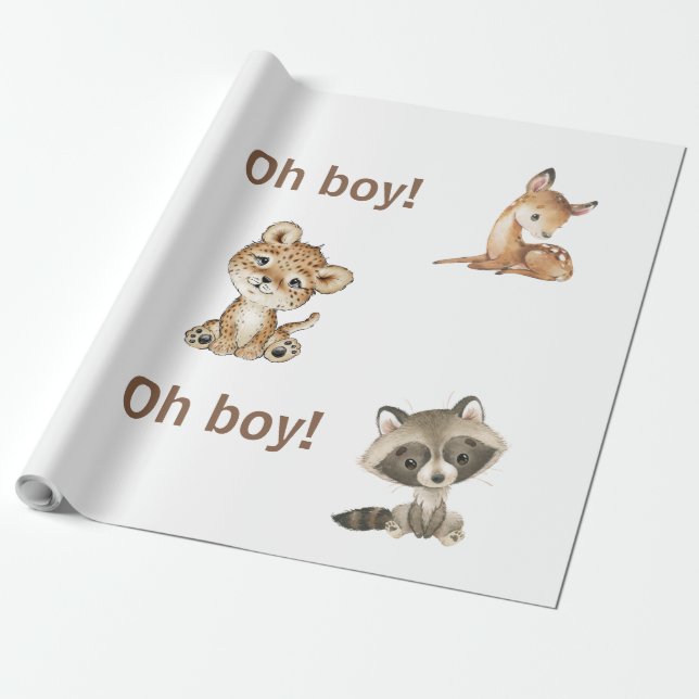 Papier Cadeau Bébé animal Oh Baby shower garçon (Déroulé)