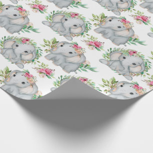 Papier Cadeau Bébé belle éléphant et fleurs Motif pour enfants