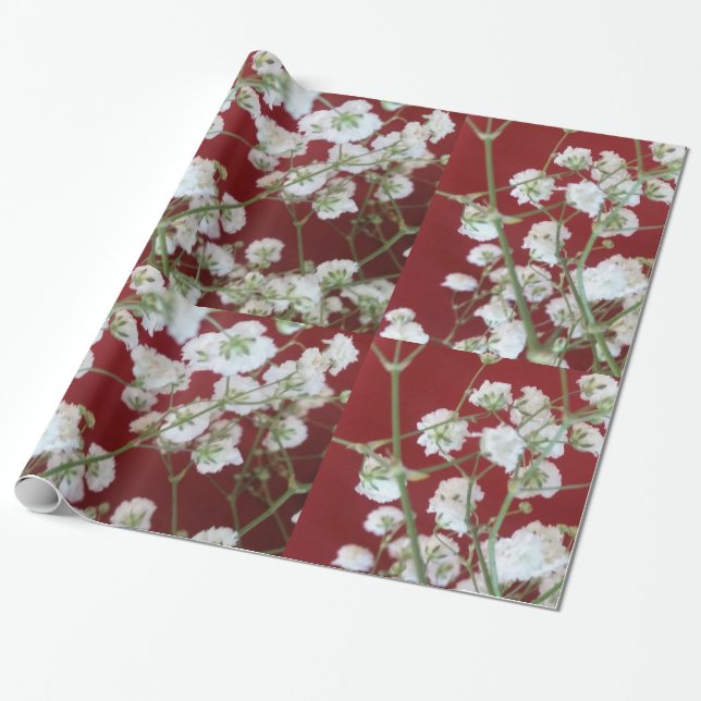 Papier Cadeau Bébé blanc souffle avec rouge (Déroulé)