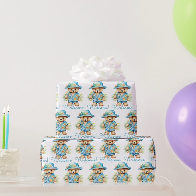 Papier Cadeau Bébé bleu Accueil Teddy Ours Cadeau Papier envelop (Cadeaux de fête)