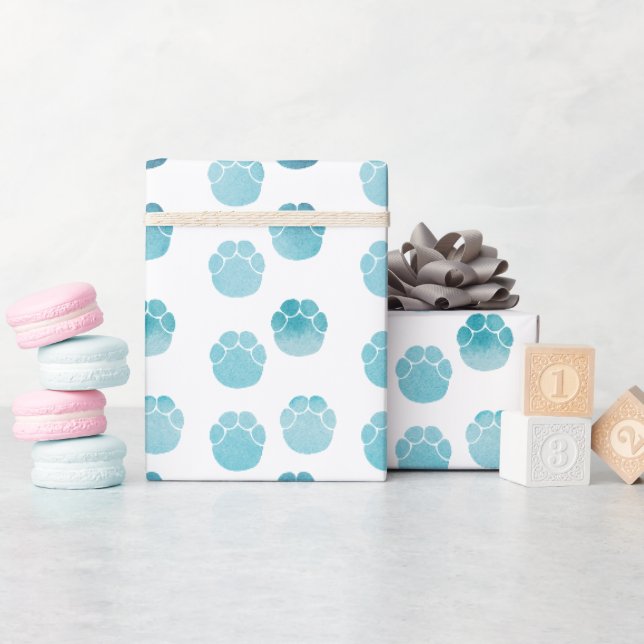 Papier Cadeau Bébé bleu mignon Empreintes Eléphant Aquarelle (Baby Shower)