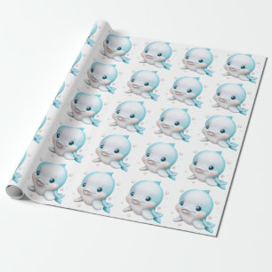 Papier Cadeau Bébé bleu mou Dauphin