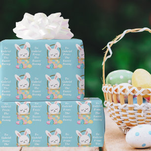 Papier Cadeau Bébé Bleu Pâques Bunny mignon Personnalisé Enfants