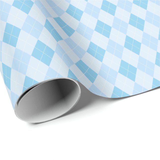 Papier Cadeau Bébé Bleu Petit Baby shower Jacquard (Coin rond)