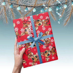 Papier Cadeau Bébé cerf, pie, Doe, renne 🦌 🎄 rouge, Flamme de 
