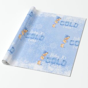Papier Cadeau Bébé C'est froid hiver Flocon de neige Bleu Garçon