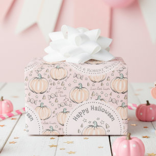 Papier Cadeau Bébé Citrouille rose pâle Halloween