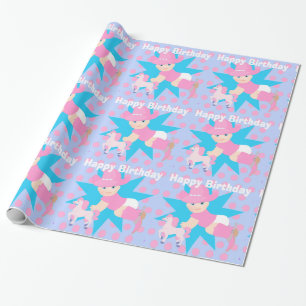 Papier Cadeau Bébé Cowgirl heureux Anniversaire Poka Dot