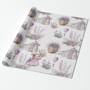 Papier Cadeau Bébé dans l'aquarelle Lavande Fleur papier envelop