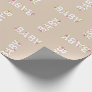 Papier Cadeau Bébé dans une douche en fleurs rose Fille aux fl