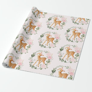 Papier Cadeau Bébé de chevreuils en bois de forêt à la vég