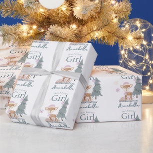 Papier Cadeau Bébé d'hiver mignonne Cerf Femme Fawn