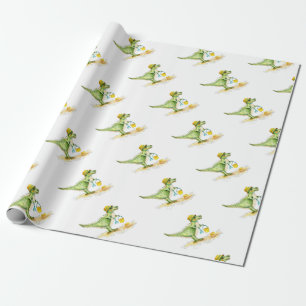 Papier Cadeau Bébé Dinosaure T-Rex sur la plage