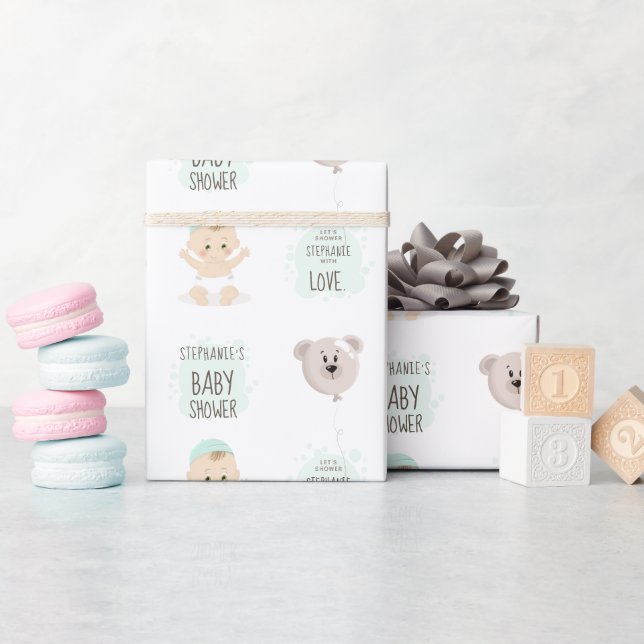 Papier Cadeau Bébé doux et ballon d'ours (Baby Shower)