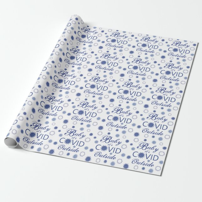 Papier Cadeau BÉBÉ drôle SON COVID EN DEHORS Corona Virus Blue (Déroulé)