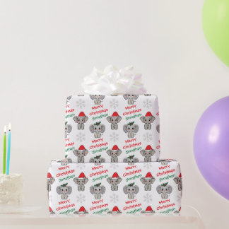 Papier Cadeau Bébé éléphant mignon chapeau de Père Noël Noël