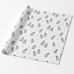 Papier Cadeau Bébé Empereur, poules de pingouins Motif en blan