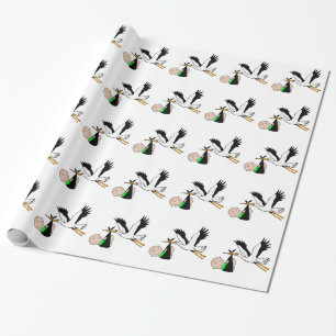 Papier Cadeau Bébé et cigogne nouveau-nés