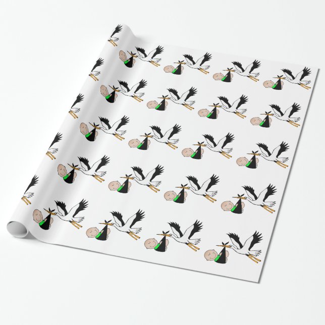 Papier Cadeau Bébé et cigogne nouveau-nés (Déroulé)