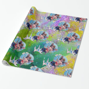 PAPIER CADEAU BÉBÉ FAIRY AVEC DES POIDS EN PURPLE ÉCLAIRAGE VERT