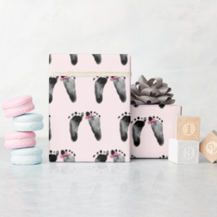 Papier Cadeau Bébé fille avec Empreintes Bow Papier à envelopper