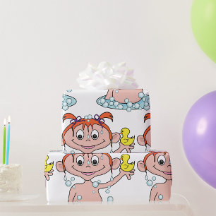 Papier Cadeau Bébé Fille Dans Un Bain