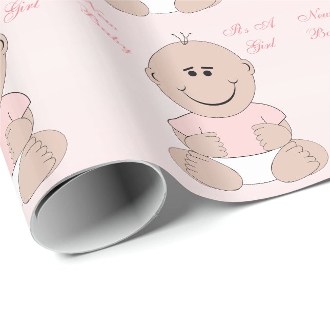 Papier Cadeau Bébé Fille Nouveau-né bébé (Coin rond)