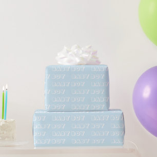 Papier Cadeau Bébé garçon bleu clair blanc nom personnalisé