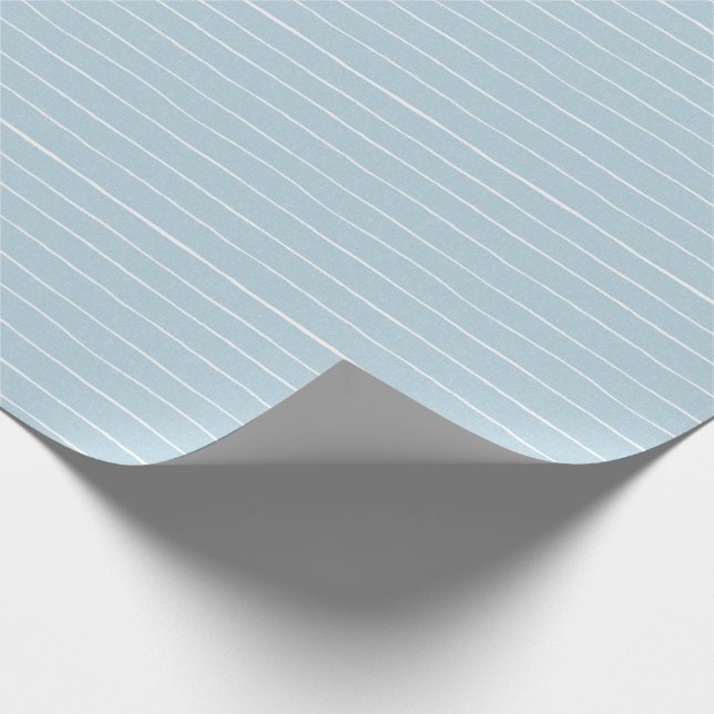 Papier Cadeau Bébé Garçon rayé à la main bleu bébé (Coin)