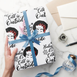 Papier Cadeau Bébé Il fait froid dehors Afro Femme Plaid Santa