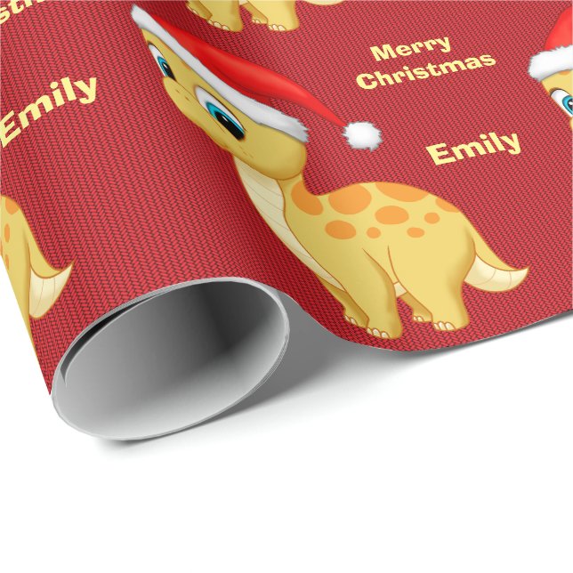 Papier Cadeau Bébé jaune mignon Dinosour avec le casquette de (Coin rond)