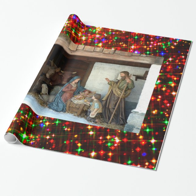 Papier Cadeau Bébé Jésus, Marie et Joseph Nativité (Déroulé)