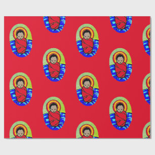 Papier Cadeau BÉBÉ JÉSUS SUR LE Papier D'Enveloppement ROUGE DE 