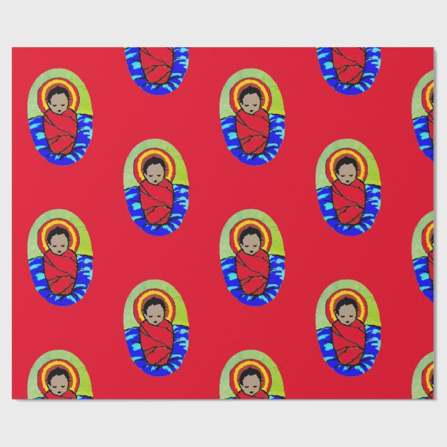 Papier Cadeau BÉBÉ JÉSUS SUR LE Papier D'Enveloppement ROUGE DE  (Plat)