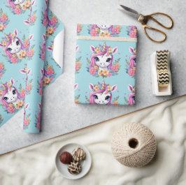 Papier Cadeau Bébé magique licorne avec fleurs