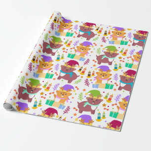 Papier Cadeau Bébé mignon Animaux de Noël Drôle Cartoon Enfants