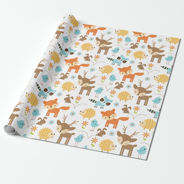 Papier Cadeau Bébé mignon Bois Animaux Enveloppement Papier (Déroulé)
