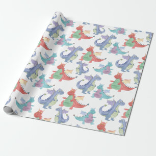 Papier Cadeau Bébé mignon Dragons Joyeux Danser Drôle Enfants Ca