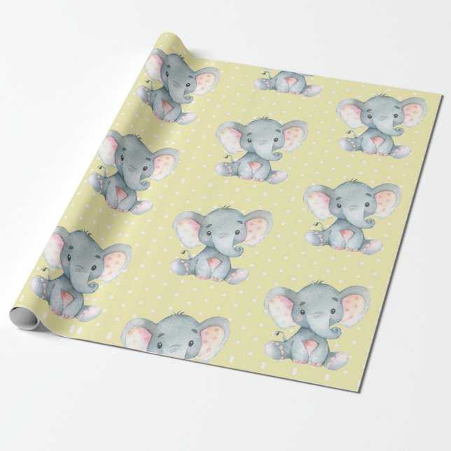 Papier Cadeau Bébé mignon jaune et gris (Déroulé)