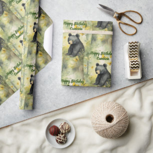 Papier Cadeau Bébé mignon ours Neutre Personnalisé Anniversaire
