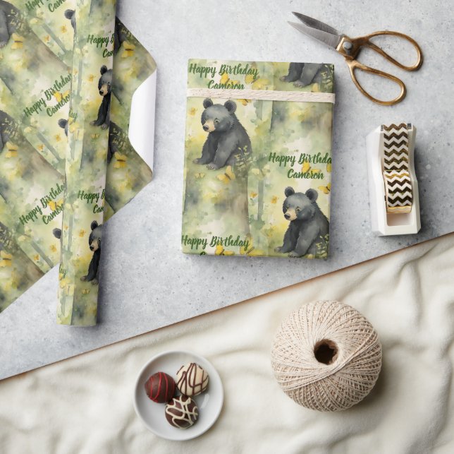 Papier Cadeau Bébé mignon ours Neutre Personnalisé Anniversaire (Artisanat)