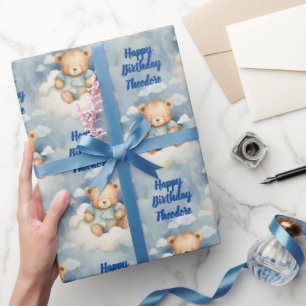 Papier Cadeau Bébé mignon Ours Personnalisé Garçons Anniversaire