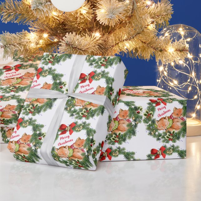 Papier Cadeau Bébé mignon renards dans Noël Écharpes vacances (Vacances)