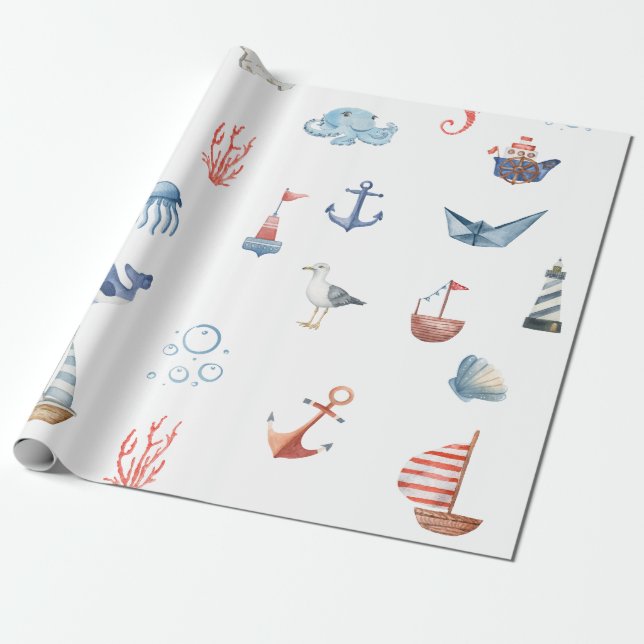 Papier Cadeau Bébé Nautique (Déroulé)