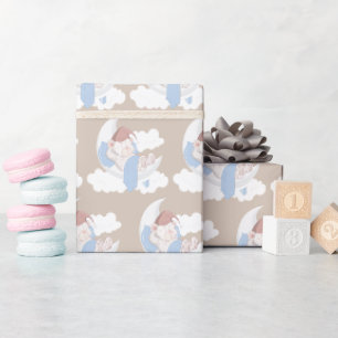 Papier Cadeau Bébé Ours Dormir Sur Une Lune