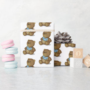 Papier Cadeau Bébé ours en peluche avec bavoir